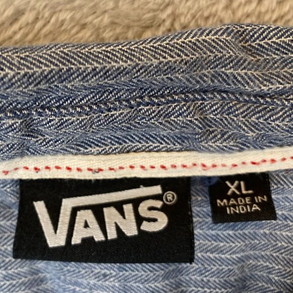 Vans Men's Selvedge Shirt XL Herringbone Button-Up Long-Sleeve Blue - Picture 3 of 12